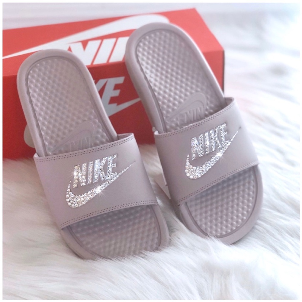 ⚡️Custom Bling Nike Benassi Slides (Rose)⚡️